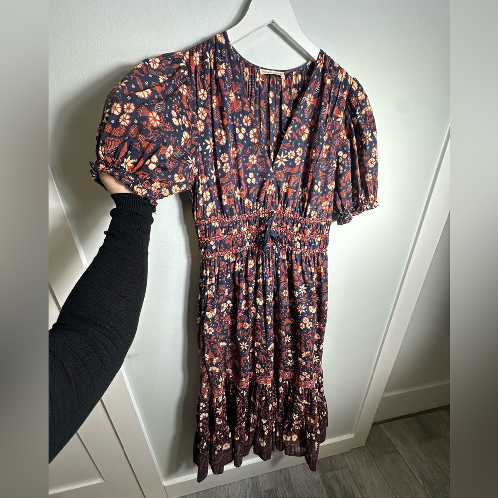 ULLA JOHNSON Zaria Cotton Midi Floral Puff Sleeve Dress Size 6 - Picture 10 of 15
